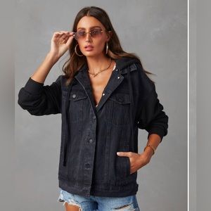 Black Denim Jacket with Hood
